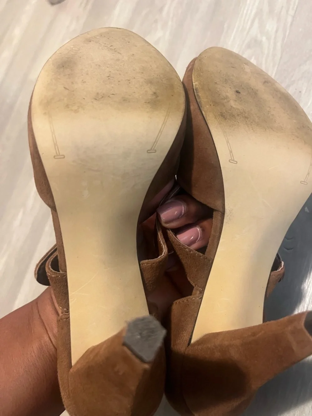 Franco Sarto Brown Suede Peep-Toe‎ Heels with Ankle Strap